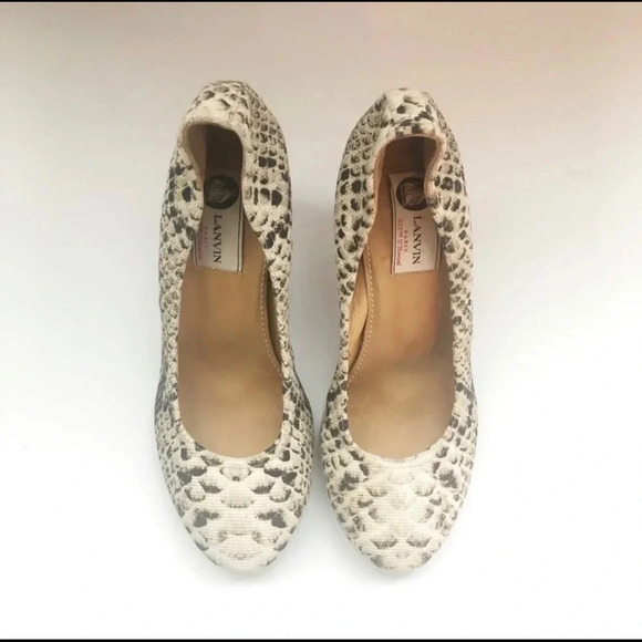LANVIN Canvas Snake Skin Print Round Toe Pumps - Picture 5 of 8